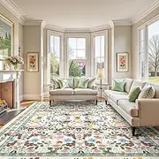 Deerly Area Rug for Livingroom, Vintage Floral Boho Large Area Rugs for Bedroom Childroom Playingroom Nursery Diningroom, Non-Slip Floor Washable Carpet Kitchen Office. (BeigeGreen, 200x300cm)