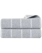 Superior Set of 2 Naples Medium Weight Checkered & Ribbed Bath Sheets