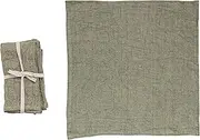 [Creative Co-Op] 18 Inches Square Stonewashed Linen Dinner Kitchen Use, Olive Color, Set of 4 Napkin, Green