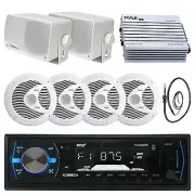 6.5" 150W Marine Speakers, 3.5" Speakers,Bluetooth Black USB Radio, Antenna, Amp