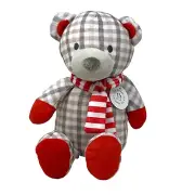 MANHATTAN TOY Snicker Pattern Plush Bear 12" Gray Plaid Bear Red Stripe Scarf
