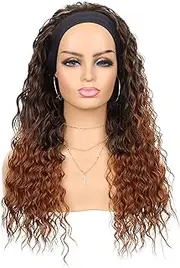 Headband Wigs Women's Long Loose Wavy Curly Wigs Wear No Glue Wigs Synthetic Hair (Brown, 24 inch)