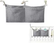 Baby Bedside Bag,Nursery Diaper Crib Organizer Portable Bedside Bag - Cotton Multiple-Use Baby Bedding Organizing Bag with 2 Pockets for Nappy