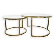 Nesting Style Coffee Table - White on Gold Stainless Steel - 80cm/60cm