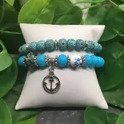 2 PC Handmade Bohemian Beaded Stackable Stretch Bracelet Set New Free Ship 5037