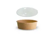 200 X Brown Kraft Paper Food Bowls And Lids 500Ml