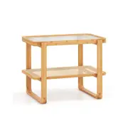 Costway 2-Tier Bamboo Bedside Table Compact End Table Sofa Side Table w/Glass Tabletop & Rattan Shelf Natural