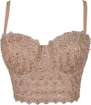 [HAMKVBPR] Womens Sexy Top Vest Suspenders Open Back Lace Embroidery Bright Wrap Chest Tube Top Vest Top Shirts