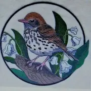 SPRING BIRD WOOD THRUSH LILY OF THE VALLEY CIRCLE Hand Towel Set Embroidered