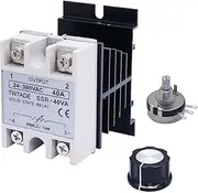 TWTADE SSR-40VA 500K ohm 1/4W to 380VAC 40A Single Phase Solid State Relay Resistance Voltage Regulator Authorized+Heat Sink+Potentiometer+A knob