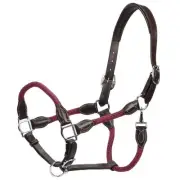 Jeremy & Lord Leather and Rope Halter - Brown w/Burgundy (Cob)