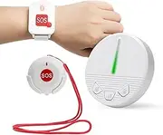 Caregiver Pager Emergency Button for Elderly Alert Button for Seniors at Home Caregiver Call Button Life Alert Systems for Seniors Call Bell for Patients at Home 1 Plugin Receiver + 2 SOS Buttons