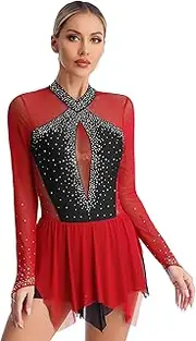 [Hedmy] Women's Figure Ice Skating Layered Keyhole Gymnastic Leotard Roller Skating Dance Costume