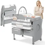 Luxury Baby Changing Table with Wheels - Modern Dresser Changing Tables W/Hangin