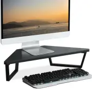 26 Inch Triangle Monitor Stand Riser, Desktop Corner Shelf with Metal Leg Wood