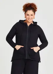 [Taking Shape] Taking Shape Waffle Hooded Jacket Size 16 in Black - Plus Size Women's Clothing Black