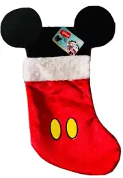 NWT Disney Parks Plush Mickey Mouse Ears Fur Christmas Stocking Red