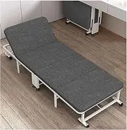 Portable Folding Camping Bed for Adults w/Mattress 5-Position Adjustable Sleeping Cot Heavy Duty Guest Bed Reclining Chaise w/Wheels for Outdooor & Indoor