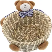Cute Bear Storage Basket Woven Straw Container for Snacks and Laundry Multifunctional Decorative Hampers with Adorable Design for Home Organization