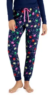Jenni Women's Cotton Flannel Pajama Pants, Navy Blue Christmas Lights, XL