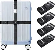 AZPPANXI 4 Pack Luggage Strap with Combination Lock, 78"x2" Adjustable Non-Slip Polypropylene Straps, Black, Secure Travel Companion for Passenger Car, SUV, Van