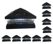 10 Pcs Black Solar Garden Outdoor Cap Post Light 6X6 Plastic with 5 LED Bulbs
