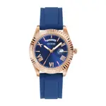 GUESS 手錶 | 玫瑰金框 藍面 星期日期顯示 藍色矽膠錶帶 (GW0335G2)