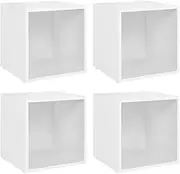 TV Unit 4-Piece Set - Engineered Wood TV Cabinet (37x35x37 cm) White - Modern & Space-Saving Storage Solution for Living Room, Bedroom