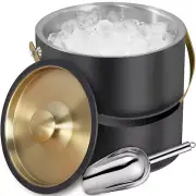 3.2L Stainless Steel Ice Bucket with Lid & Scoop Elegant Double Wall Insulate...