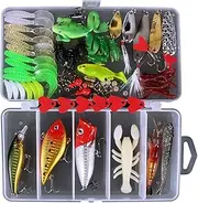 Complete Metal & Plastic Fishing Lure Kit with Tackle Box - Minnow, Popper, Spoon Baits, Hooks, Soft Baits, Imitations, Weights, Swivels, Split Rings