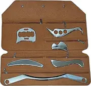 6 in 1Stainless Steel Gua Sha Scraping Massage Tool Set- IASTM Tool Set Great Soft Tissue Mobilization Tool- for Back, Neck, Arm, Leg, Shoulder and Whole Body Acupoints(Carry Bag)