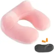 Inflatable Air Travel Pillow Airplane Office Nap Rest Neck Head Ear Plugs Mask