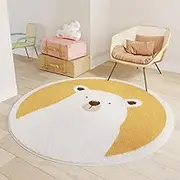 Pink Rabbit Shaggy Round Rug - Soft Plush Animal Printing Circle Rug for Kids - Cute Cartoon Nursery Rug Bedroom Playroom Rug (Yellow Bear,48''x48;;)