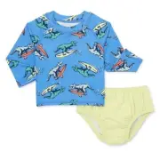Wonder Nation Baby Boy Long Sleeve Rash Guard and Diaper Cover Set 0-3 Months