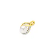 9ct Gold, Cultured Fresh Water Pearl & Diamond Crossover Pendant in White