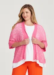 [TS] Taking Shape Cotton Boucle Gauze Knit Cardigan Size 10-12 in Azalea - Plus Size Women's Clothing Azalea