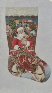 Liz Goodrick Dillon Hand Painted Needlepoint Canvas Stocking Santa’s Sleigh 21”