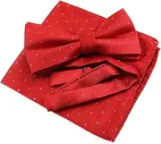 [Zasel] Mens Red With Silver Stars Matching Bow Tie & Pocket Square Set Red, Silver