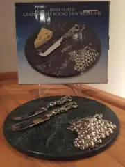 Godinger Silver Plated Grape Marble Round Tray w/ 2 vs 1 Knife # 6108 - NIB