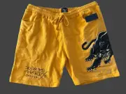 Ed Hardy Crouching Panther Fleece Short Mens XL Gold Yellow Signature Backside