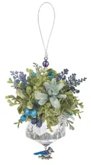 Ganz Kissing Krystal (Acrylic) 5" Mistletoe Blue Jay Orn.