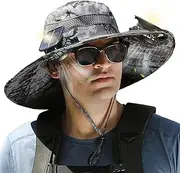 [AZURAOKEY] Wide Brim Solar Fan Hat, Hat with Fans Solar Power, Removable & USB Charging Sun Fans for Men Women Fishing Hiking