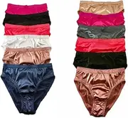 [Peachy Panty] 6 Pack Satin Shine Full Coverage Women's Panties Smooth Soft Nylon