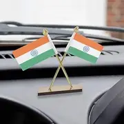 Universal Car Dashboard I Indian Flag I Cross Design Stand I Flag Indian Flag Hindustan Tiranga for Car Dashboard Table Home Decoration Decor Cross Design Stand_la
