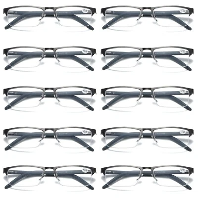 10 PK Mens Spring Hinge Half Frame Blue Light Blocking Reading Glasses Readers