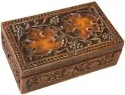 Box MOUNTAIN Lodge Leaves Grapes Leaf Hinged Lid Resin Hand-Painted Carved