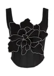 Mach & Mach Lotus Blossom Stretch-organza Corset top - Black - 14 14