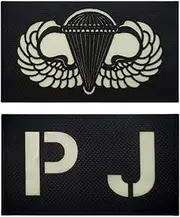 [YOYUMI] Pj Paratrooper Airborne Luminous Patch, Night Visibility, Nylon Tactical Patch for Tactical Vest Helmet Hook and Loop - Black