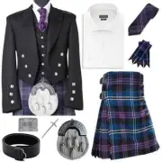 Men Prince Charlie Kilt Jacket Outfit Scottish Wedding Set 8Yard Kilt Jacket Set