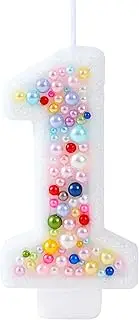 [EAKE] 1 Birthday Candle with Colorful Pearl Sequin, Rainbow Number 1 Candles for Girl Sweet Macaron Theme 1 Years Old Birthday Party Cake Decoration